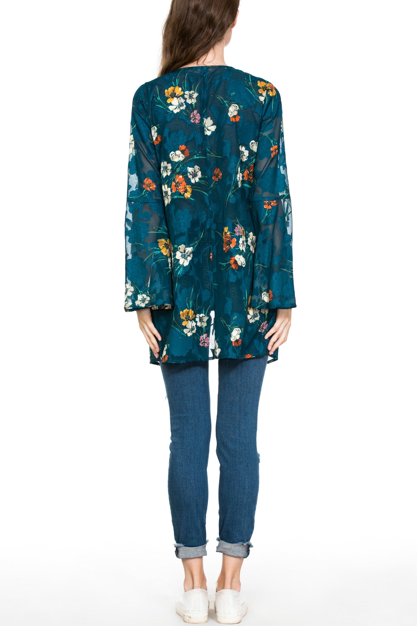 Long Sleeve Floral Burnout Kimono