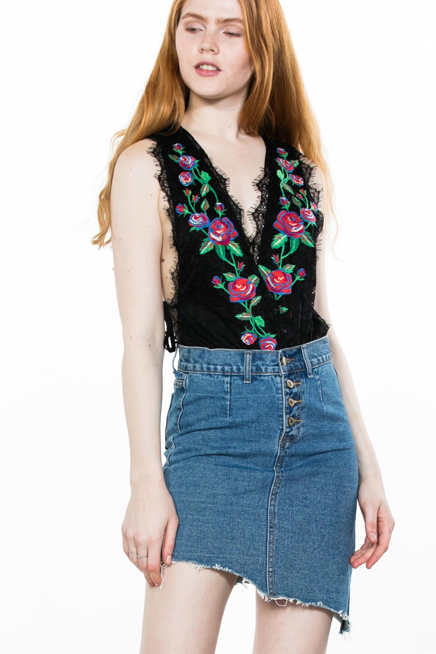 Black Lace Up Body Suit