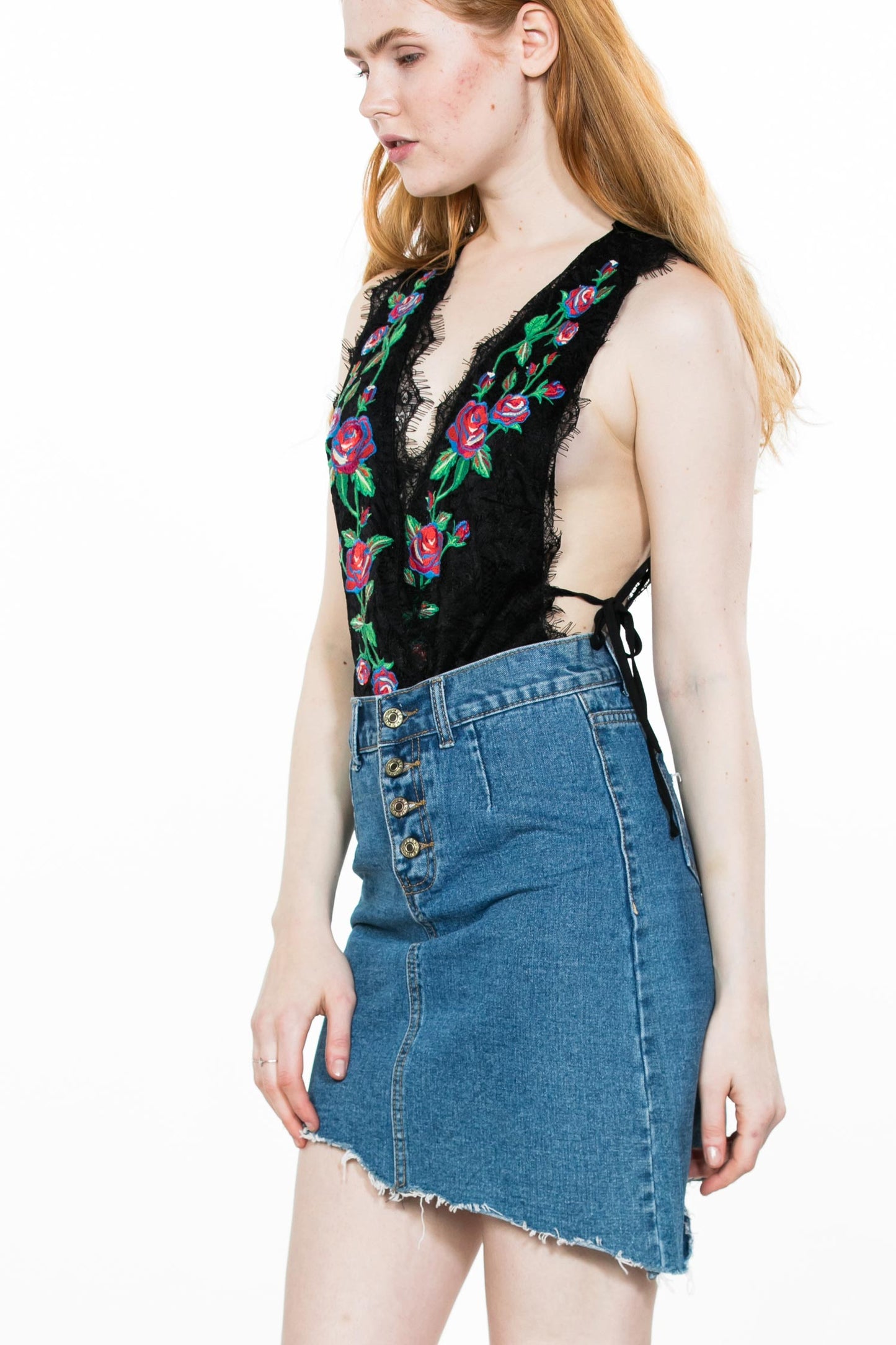 Black Lace Up Body Suit