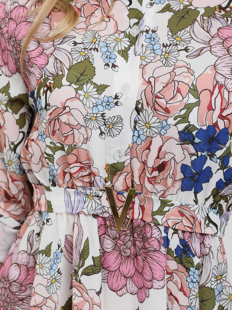 V-Buckle Floral Print Tunic