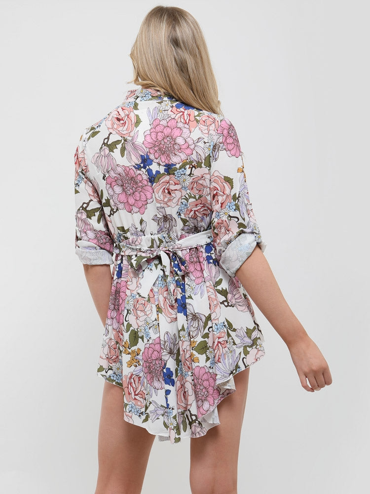 V-Buckle Floral Print Tunic