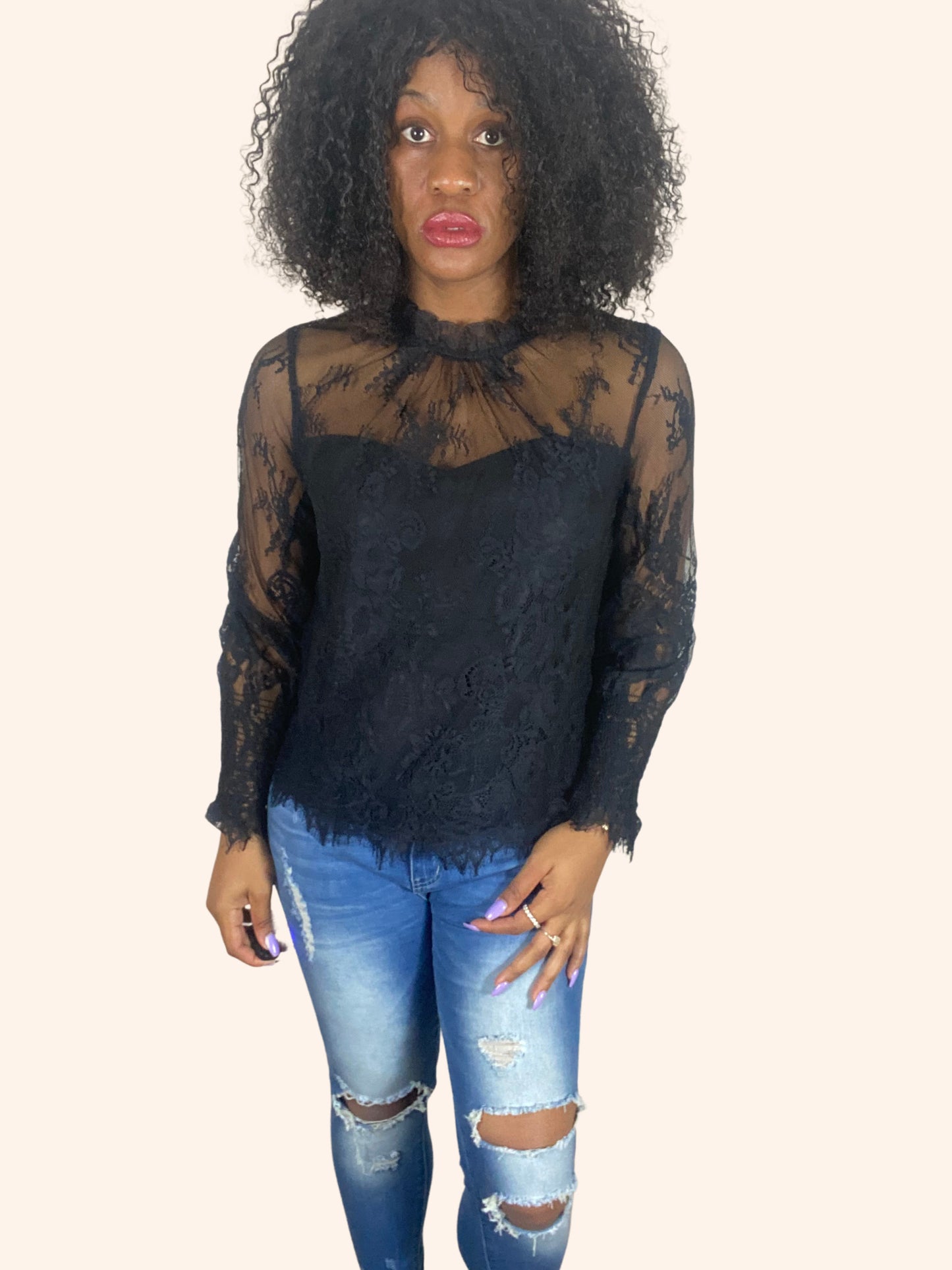 Lace Mock Neck Blouse